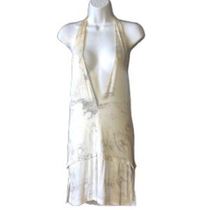 BALMAIN BEACHWEAR PLUNGING V NECK HALTER COVERUP • GOLD MEDALLION HARDWARE •Sz M